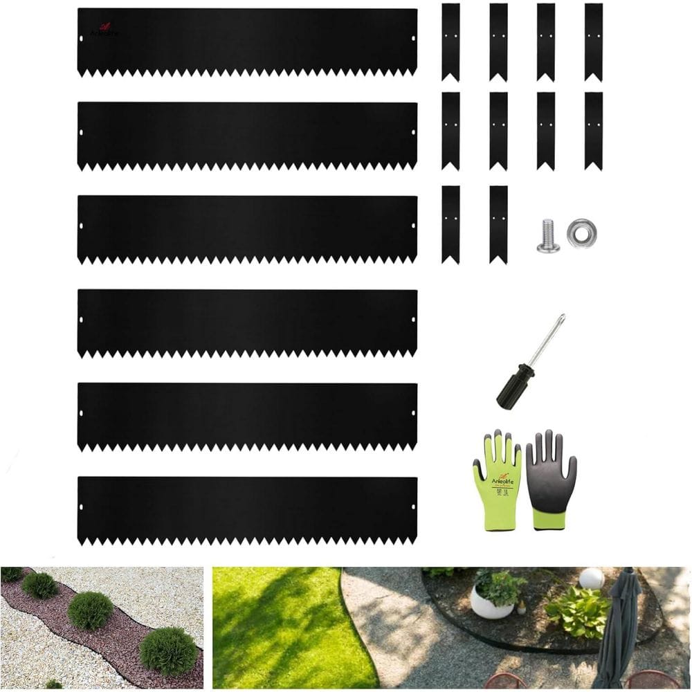 6 Pack 40 in. L x 8 in. H Black Steel Garden Landscape Edging for Straight/