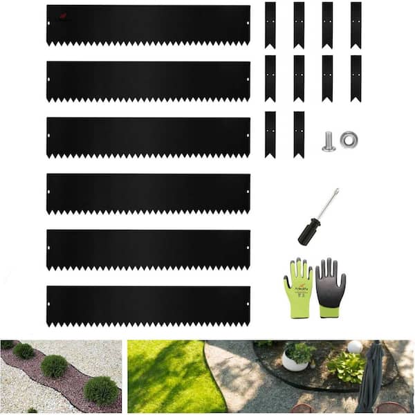 Unbranded 6 Pack 40 in. L x 8 in. H Black Steel Garden Landscape Edging for Straight/Mild Curved Lines with Gloves and 10 Stakes