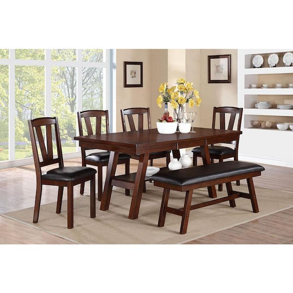 Walnut Solid Wood and Black Faux Leather High Chair (Set of 2)