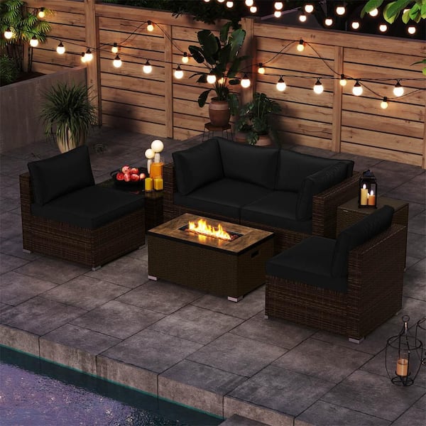 Costway 7-Piece Wicker Patio Conversation Set with 32 in. Fire Pit