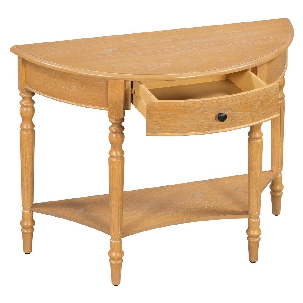 39 in. Natural Half Moon Solid Wood Console Table with Drawer and Shelf durable construction price history on PriceWatchPro
