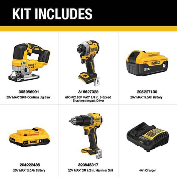 ATOMIC 20-Volt Lithium-Ion Cordless 2-Tool Combo Kit and Brushless Jigsaw with 5.0 Ah and 2.0 Ah Batteries and Charger