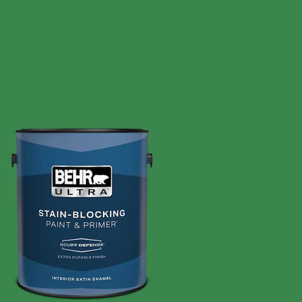 BEHR ULTRA 1 gal. #450B-7 Green Grass Extra Durable Satin Enamel Interior Paint & Primer