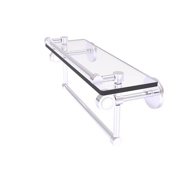 Allied Brass Clearview 16 in. W 6.7 in. H x 5.8 in. D Brass Rectangular Glass Shelf with Gallery Rail and Towel Bar in Satin Chrome