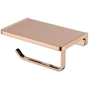 Wall Mounted Zinc Alloy Toilet Paper Holder Tissue Roll Dispenser with Phone Storge Shelf in Rose Gold