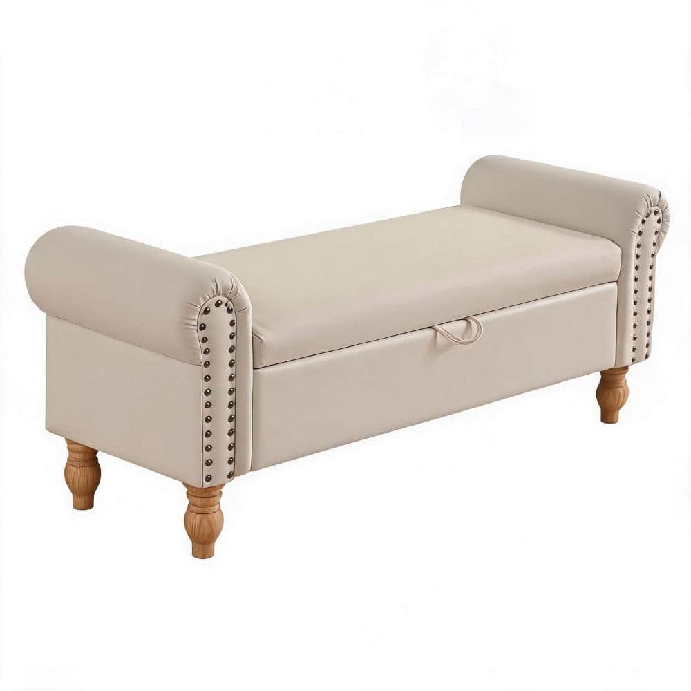 54.3 in. Beige Entryway Bedroom Bench with Rolled Arm and Storage durable construction easy to install price history on PriceWatchPro