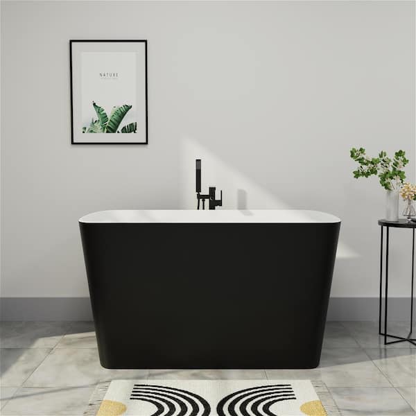 47 in. Acrylic Small Freestanding Flatbottom Japanese Soaking Bathtub with Pedestal Not Whirlpool SPA Tub in Matte Black