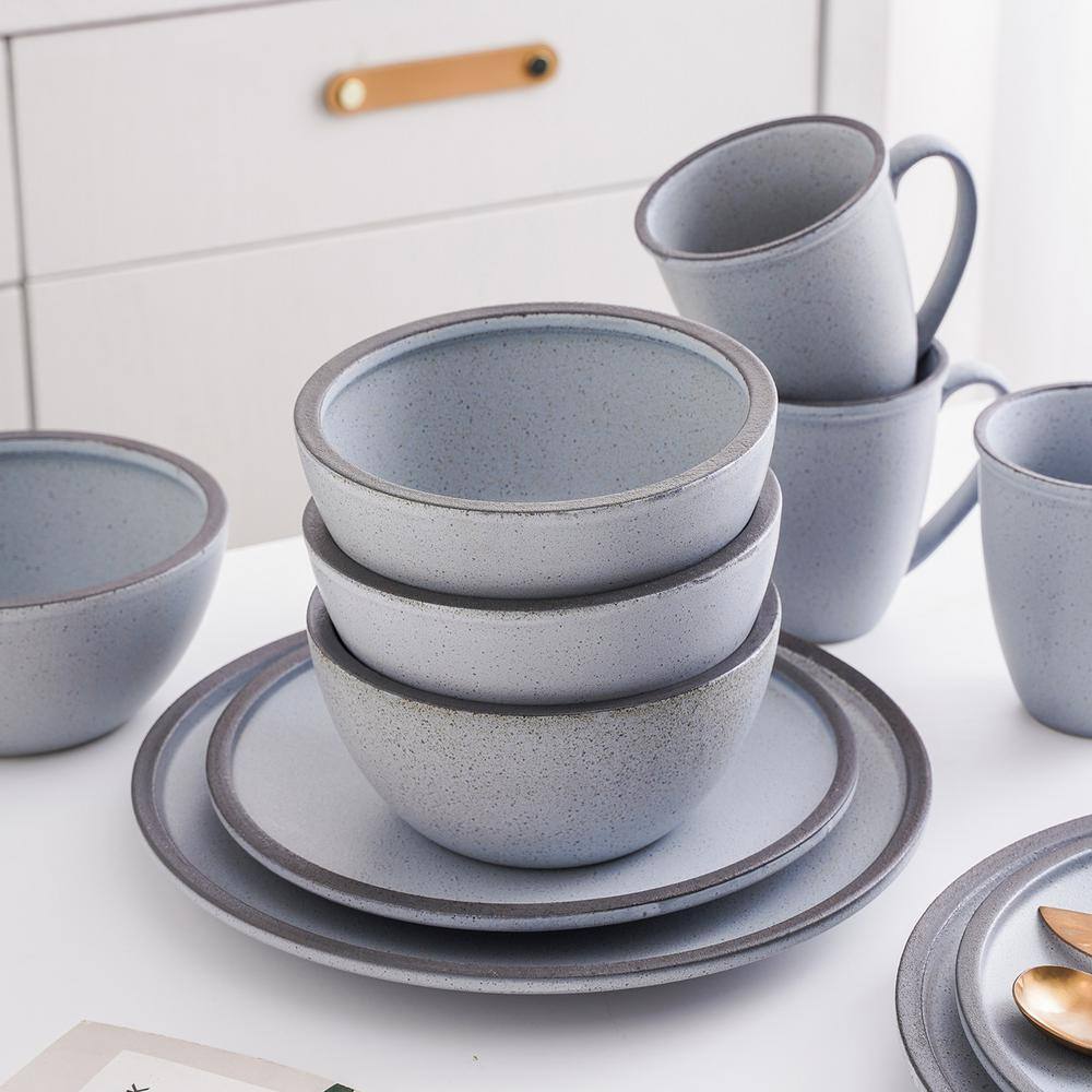 Tina 32-Piece Blue and Grey Ceramic Dinnerware Set, Service for 8