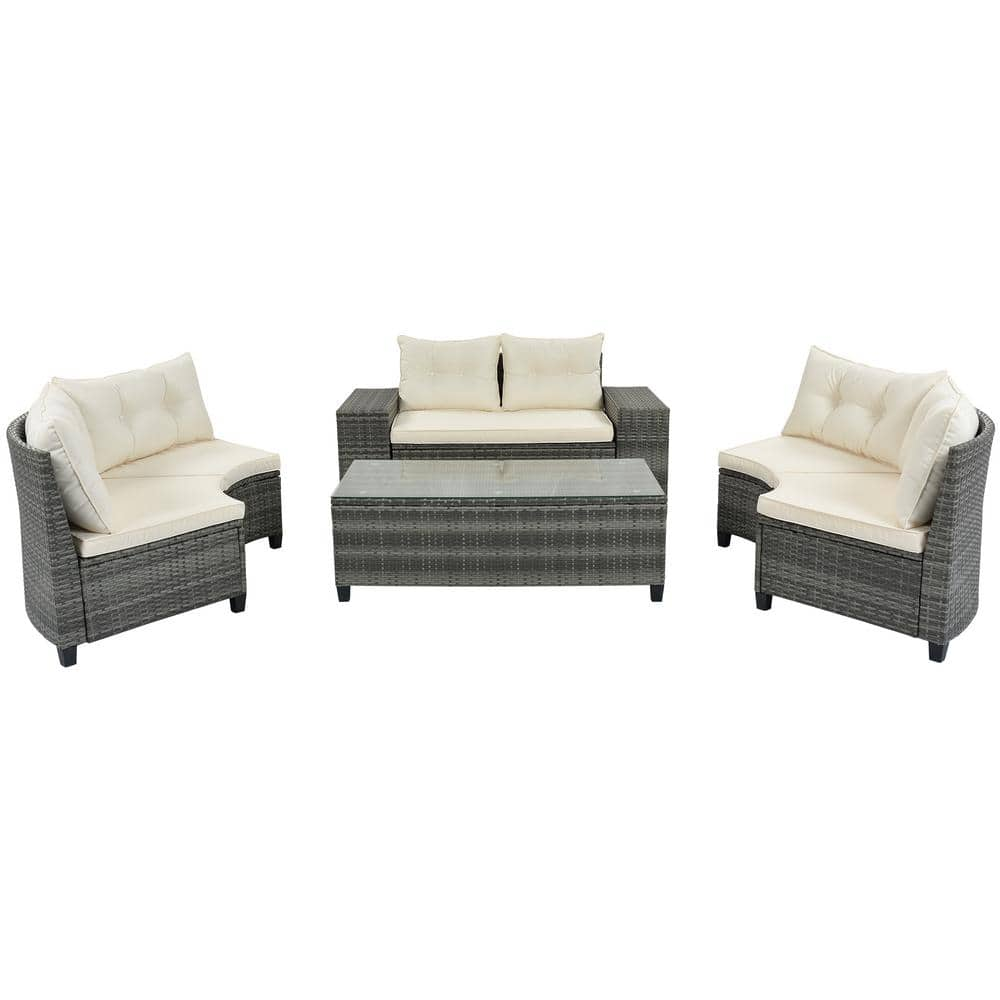 Staykiwi 8-Piece Wicker Patio Conversation Set with Beige Cushions