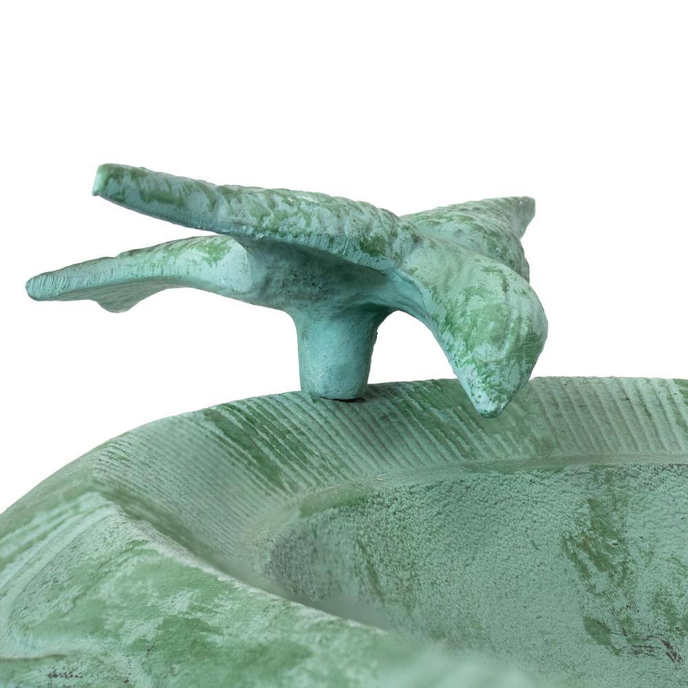 Green Patina Cast Aluminum Garden Bird Bath with Sculpture