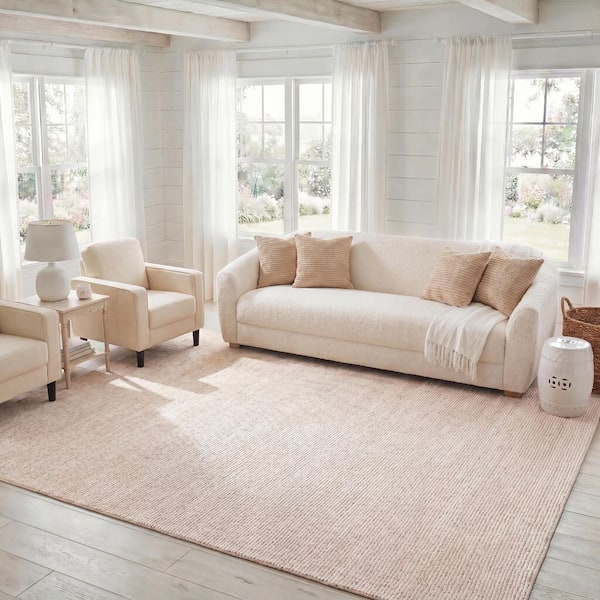 Abstract 9 ft. x 12 ft. Ivory/Beige Modern Distressed Area Rug