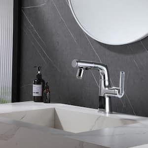 Multipurpose Single Handle Single Hole Bathroom Faucet with Pull-out Sprayer and Temperature Display Function in Chrome