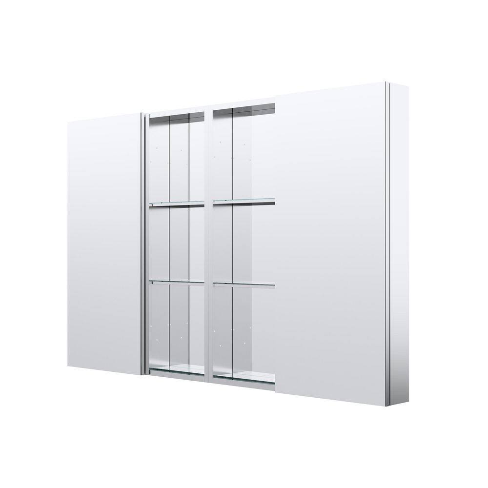 56 in. W x 36 in. H Rectangular Polished Aluminum Tri-View Soft Close Medicine Cabinet with Mirror Combo, Reversible price history on PriceWatchPro