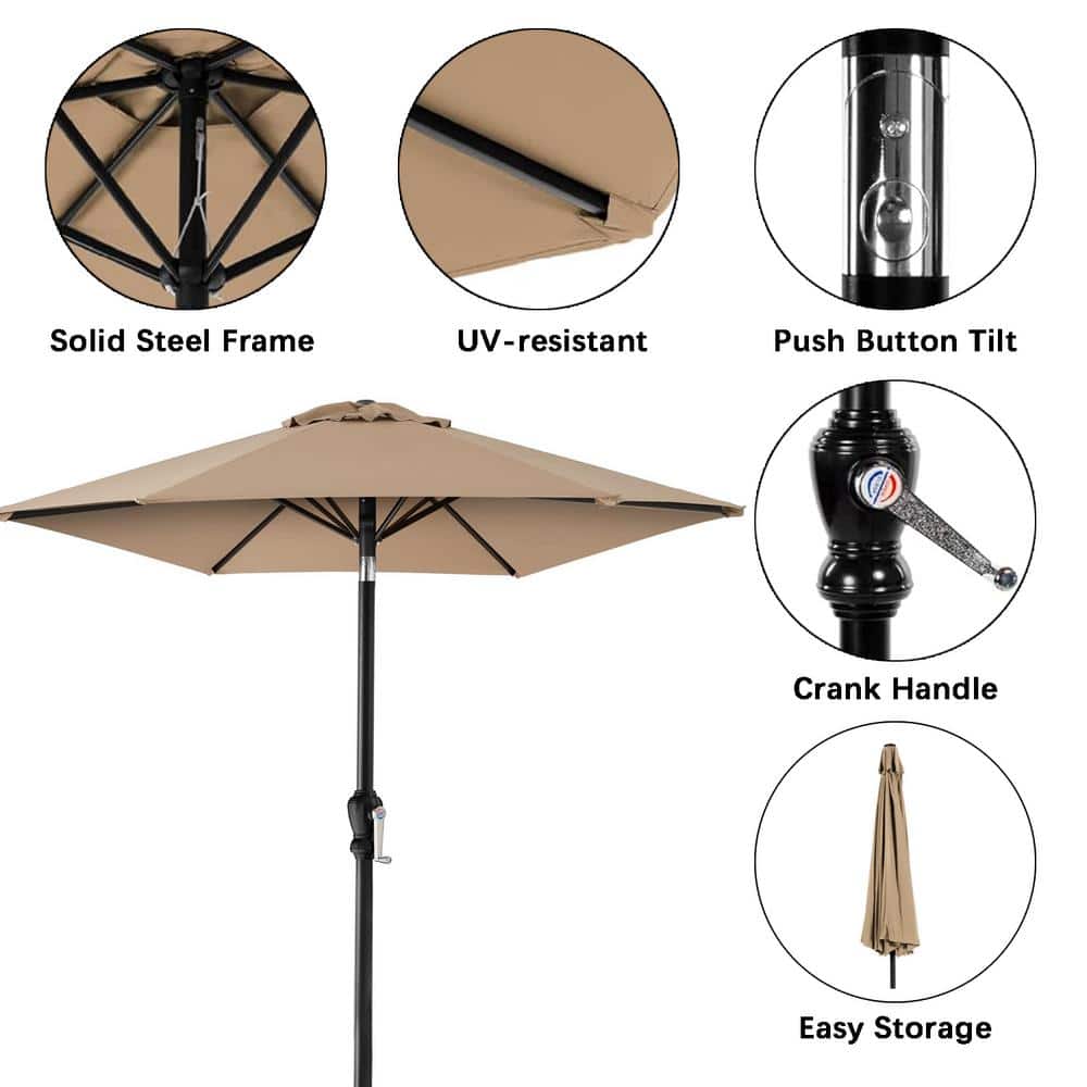 Sunset Bliss 10ft Tan Outdoor Market Patio Umbrella with Steel Frame