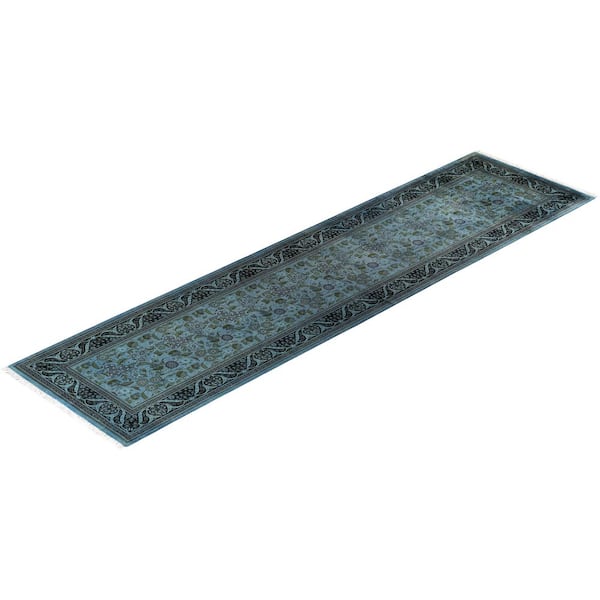 Overdyed Blue 2 ft. 7 in. x 10 ft. 1 in. Wool Indoor Area Rug