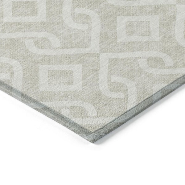 Beige, Ivory 3 ft. x 5 ft. Woven Geometric Polyester Rectangle Indoor/Outdoor Area Rug