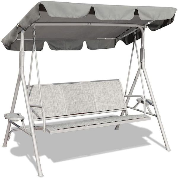 Unbranded 3-Person Metal Patio Swing Seat with Adjustable Canopy in Gray