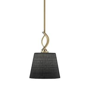 Olympia 1-Light Stem Hung New Age Brass, Mini Pendant-Light with Black Matrix Clear Glass Shade, No Bulb Included