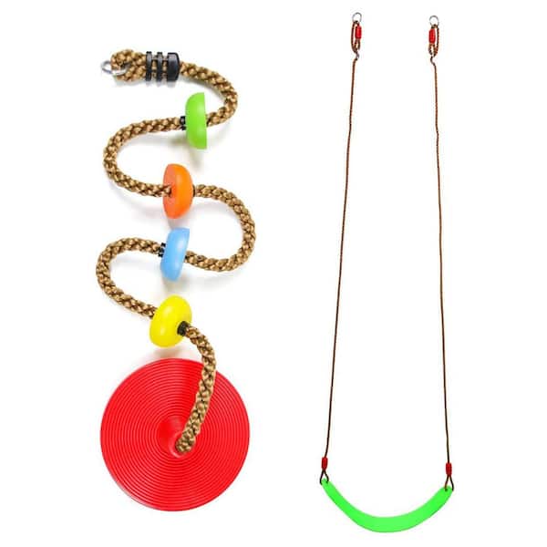 Multicolor Tree Swing Climbing Rope with Platforms Red Disc Swings Seat Outdoor Playground Set Accessories 2-Pack