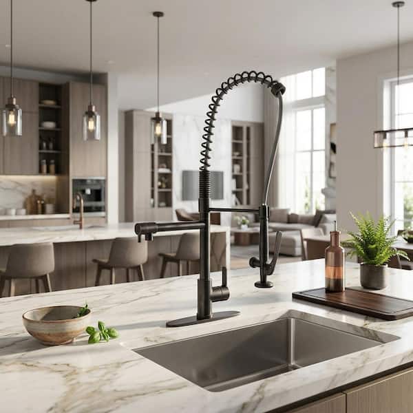 28.7 in. Single Handle Pull Down Sprayer Kitchen Faucet with 360 Degree Spout Swivel in Oil Rubbed Bronze