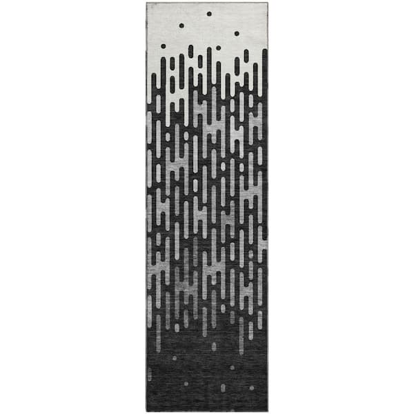 Mayfield Premium Machine Washable Abstract AMF2567 Black 2 ft. x 7 ft. Runner Rug