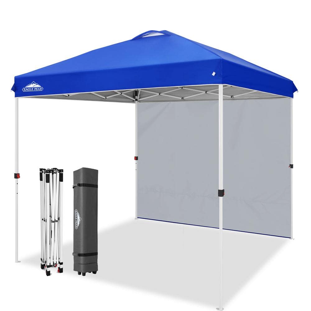Blue 8x8 ft Steel Pop-Up Canopy Tent with Sidewall