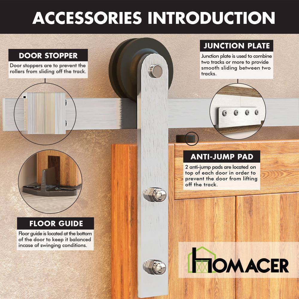 Brushed Nickel 4ft Sliding Barn Door Hardware Kit for Double Doors