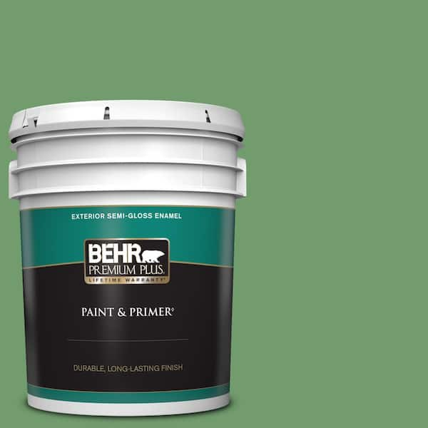 BEHR PREMIUM PLUS 5 gal. #450D-6 Shire Green Semi-Gloss Enamel Exterior Paint & Primer