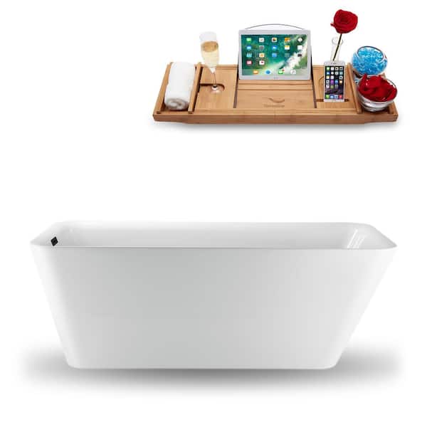 Streamline 67 in. Acrylic Flatbottom Non-Whirlpool Bathtub in Glossy White with Matte Black Drain and Overflow Cover