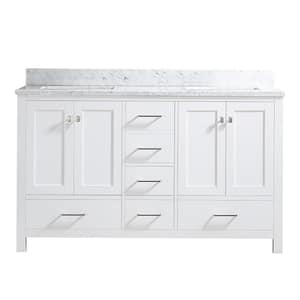 22.00 in. W x 60.00 in. D x 39.80 x in. H Double Sink Freestanding Bath Vanity in white with white Wood Top