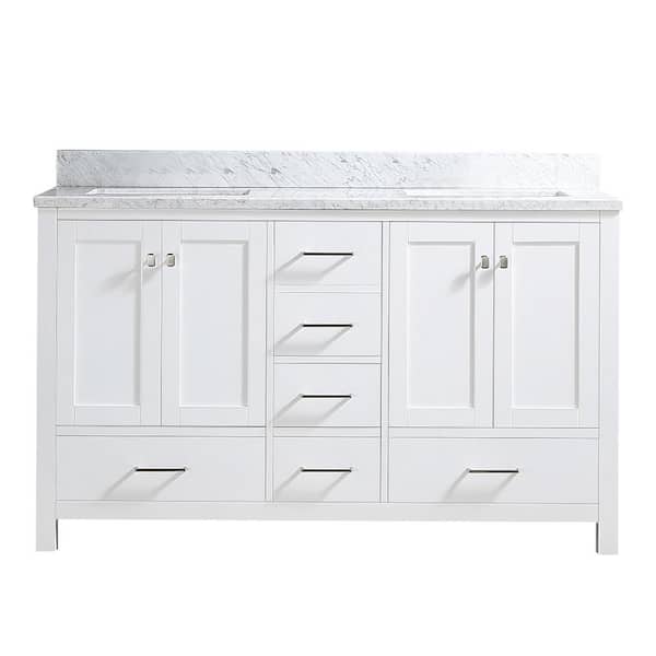 ANTFURN 22.00 in. W x 60.00 in. D x 39.80 x in. H Double Sink Freestanding Bath Vanity in white with white Wood Top