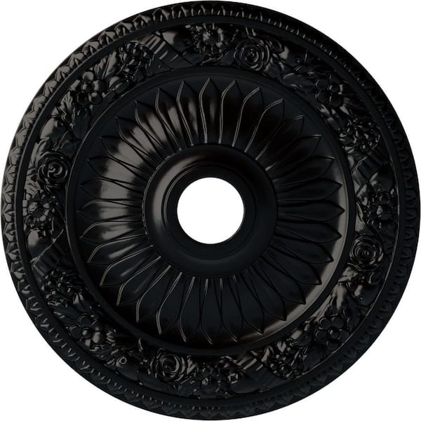 Ekena Millwork 1-1/8" x 23-5/8" x 23-5/8" Polyurethane Bellona Ceiling Medallion, Hand-Painted Jet Black
