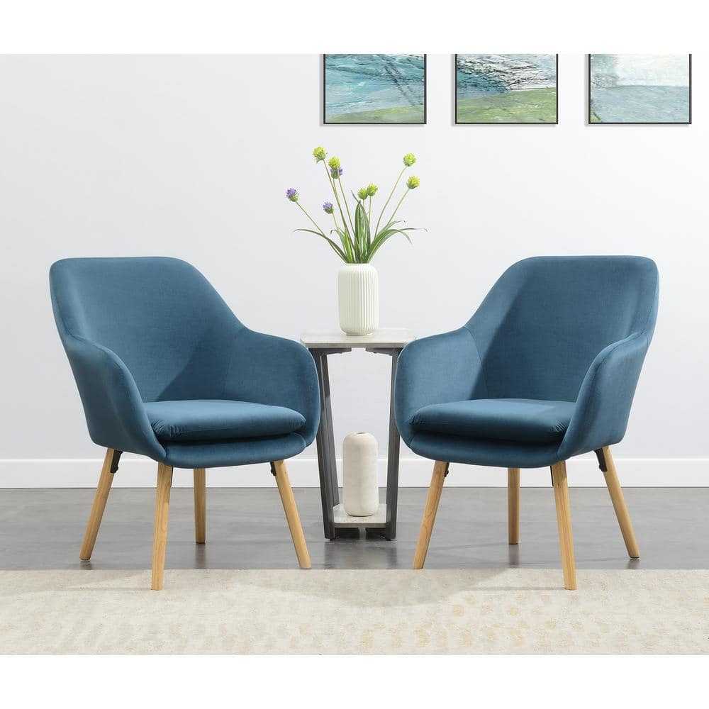 Charlotte Blue Velvet Wingback Accent Chair with Light Oak Legs