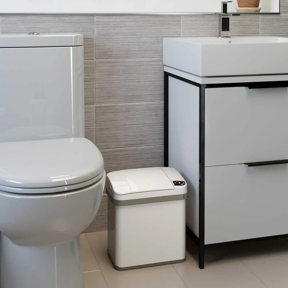 Touchless White Stainless Steel Sensor Trash Can, 2.5-Gallon