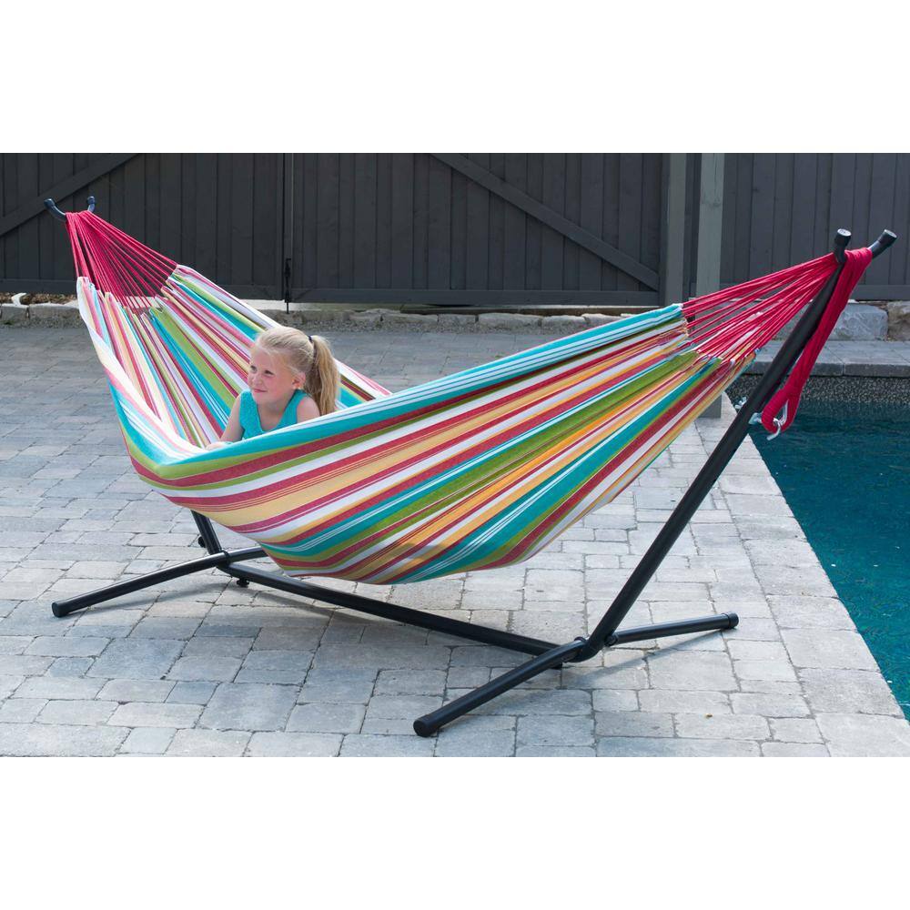 Colorful Striped Cotton Hammock Bed with Black Metal Stand