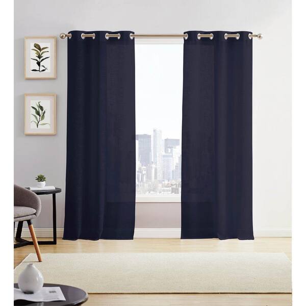 Dainty Home Hannah Semi-Sheer 38W" x 96L" Per Panel, Grommet Solid Semi-Sheer Window Treatments for Set of 2 Panels in Navy