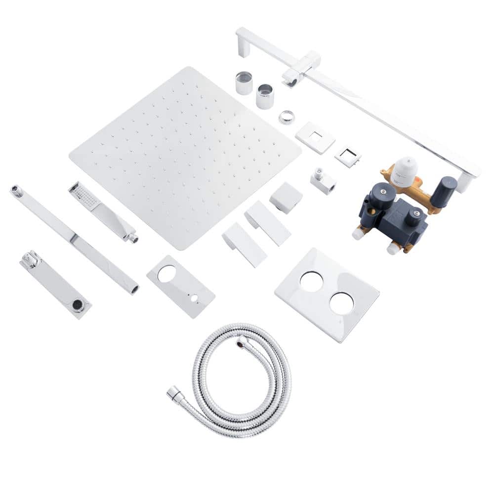 Chrome Wall Mounted Shower System with Adjustable Oversized Head