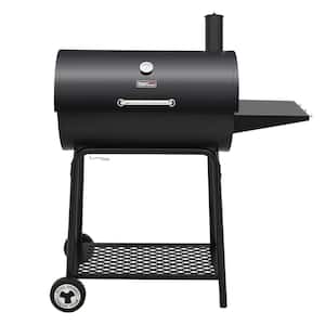 30 in. Barrel Charcoal Grill in Black with Side Table