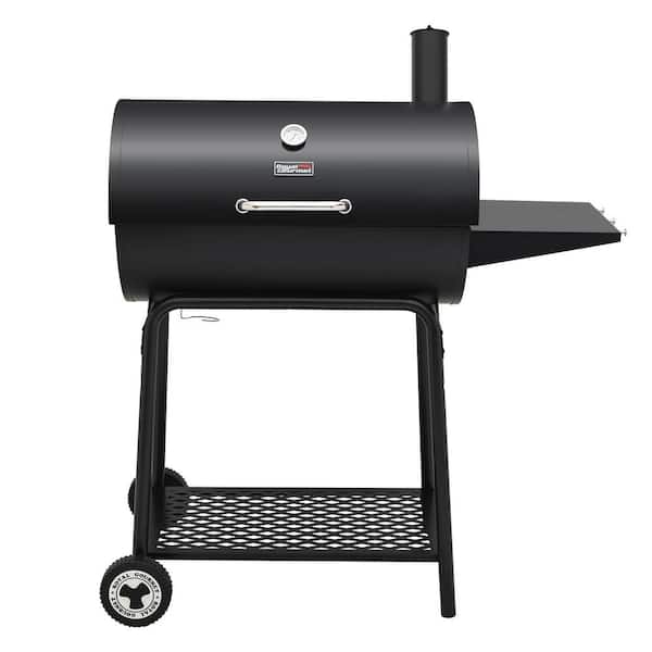 Royal Gourmet 30 in. Barrel Charcoal Grill in Black with Side Table
