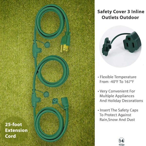 HDX 25 ft. 14/3 SJTW 3 Inline Outlet Indoor/Outdoor Extension Cord