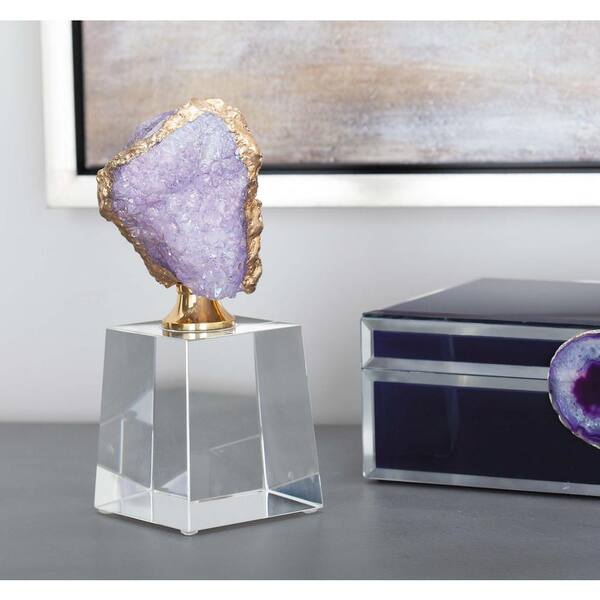 Litton Lane 8 in. x 3 in. Decorative Abstract Geode Sculpture in Lavender