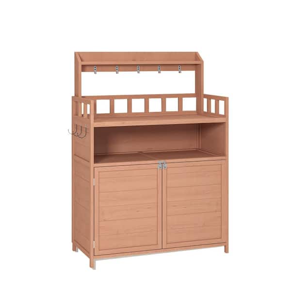 Unbranded 40 in. Potting Bench Gardening Table for Wood Planting Workstation Work Benches with Large Storage Cabinet and Top Shelf