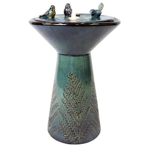 28.25 in. Ceramic Outdoor Gathering Birds Cascade Fountain with LED Lights