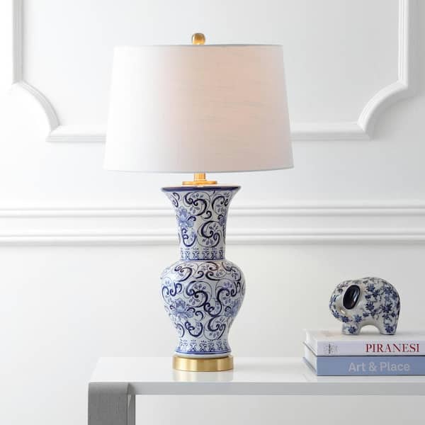 JONATHAN Y Leo 28.5 in. Blue/White Chinoiserie Table Lamp