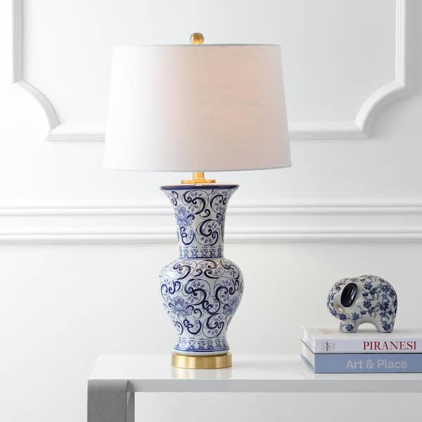 JONATHAN Y Leo 28.5 in. Blue/White Chinoiserie Table Lamp JYL5014A ...