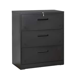 Modern Black 3-Drawer Lateral Filing Cabinet for Legal/Letter A4 Size