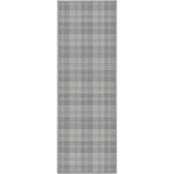 Well Woven Light Grey 2 ft. x 5 ft. Runner Apollo Plaid Farmhouse Geometric Area Rug