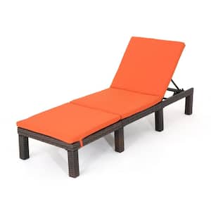 Caesar Multi-Brown Faux Rattan Outdoor Chaise Lounge with Orange Cushion