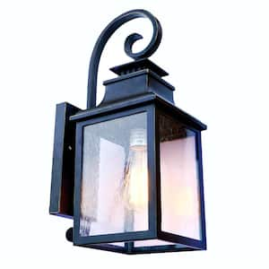 Angela Black Dust to Dawn Outdoor Hardwired Lantern Sconce