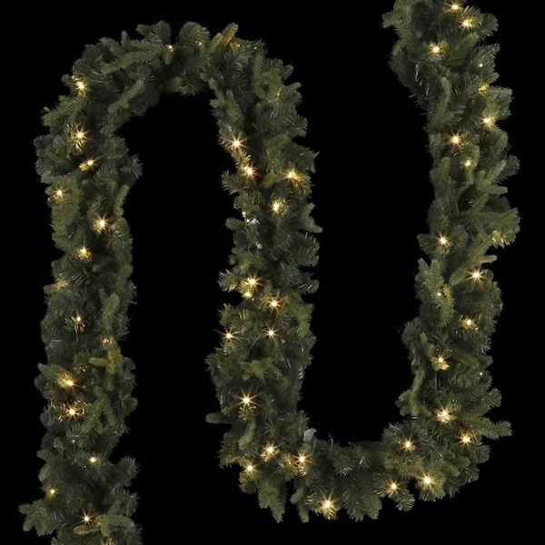 Home Accents Holiday - 12 ft. Pre-Lit Norway Garland with Battery Operated Warm White LED Light